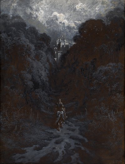 Sir Lancelot Aproximando-se do Castelo de Astolat de Gustave Dore