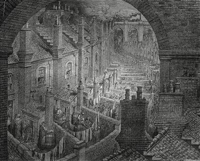 Favelas de Londres, gravura de Gustave Dore (1832-1883) de Gustave Dore