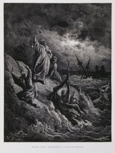 Desembarque de São Paulo em Malta, ilustração da Bíblia de Dore de Gustave Dore