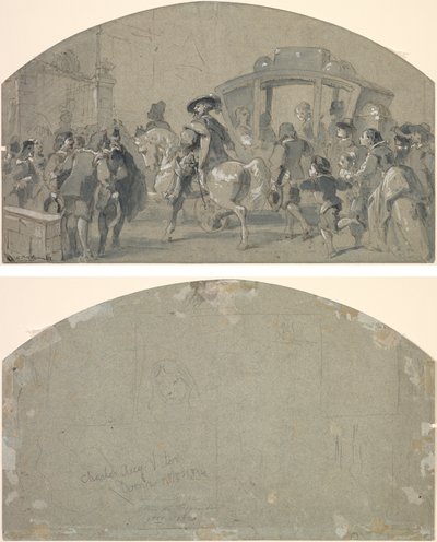 Cena de Rua (reto); Esboços (verso) de Gustave Dore