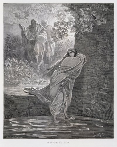 Susana no banho (Dan. 13:1-26), Ilustração da Bíblia de Dore de Gustave Dore