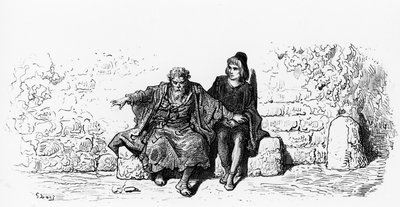 O velho marinheiro com a primeira página do convidado de casamento de &39;O tempo do velho marinheiro&39;, por ST Coleridge, publicado pela Harper und Sons, Nova York, 1876 (gravura em madeira) de Gustave Dore