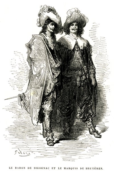 O Barão de Sigognac e o Marquês de Bruyeres. Gravura de Gustave Dore ilustrando o romance de Theophile Gautier "Le capitaine Fracasse", edição Charpentier 1863. de Gustave Dore