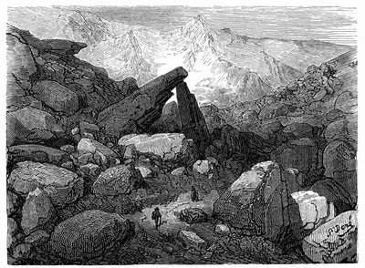O Caminho do Caos, que conduz ao Circo de Gavarnie: gravura de Gustave Dore ilustrando o livro "Viagem aos Pirinéus de Hippolyte Taine", Hachette 1860. de Gustave Dore