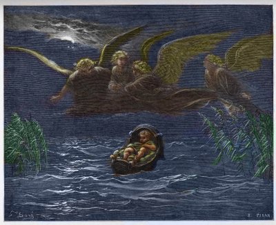 O Menino Moisés no Nilo cercado pelos Anjos da Guarda - de Gustave Dore