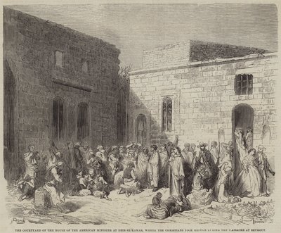 O pátio da casa do ministro americano em Deir-el-Kamar, onde os cristãos tomaram de Gustave Dore