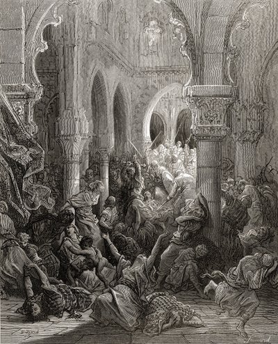 Os cruzados massacram os habitantes de Cesaréia, ilustração da "Bibliotheque des Croisades" de JF. Michaud, 1877 de Gustave Dore