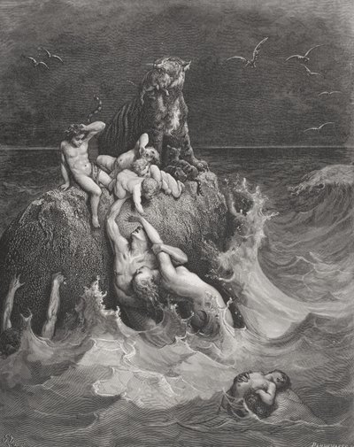 O dilúvio, ilustração da "Bíblia Sagrada" de Dore, gravada por Pannemaker, 1866 de Gustave Dore