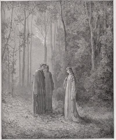 A Divina Comédia (La Divina Comedia, La Divina Comédia), Purgatorio, Canto 5: Dante fala com Pia de Tolomei (Tolommei) - por Dante Alighieri (1265-1321) - Ilustração de Gustave Dore (1832-1883) de Gustave Dore