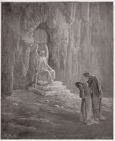 A Divina Comédia (La Divina Comedia, La Divina Comédia), Purgatorio, Canto 9: Dante e Virgil nos portais do Purgatório - por Dante Alighieri (1265-1321) - Ilustração de Gustave Dore (1832-1883) de Gustave Dore
