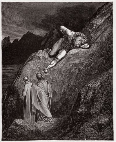 A Divina Comédia (La Divina Commedia, La Divina Comédia), Inferno, Canto 12: O Minotauro no penhasco despedaçado - por Dante Alighieri (1265-1321) - Ilustração de Gustave Dore (1832-1883) de Gustave Dore