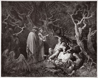 A Divina Comédia (La Divina Commedia, La Divina Comédia), Inferno, Canto 13: Os suicídios na floresta - por Dante Alighieri (1265-1321) - Ilustração de Gustave Dore (1832-1883) de Gustave Dore