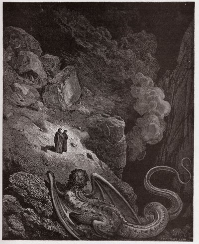 A Divina Comédia (La Divina Commedia, La Divina Comédia), Inferno, Canto 17: Geryon, símbolo do engano - por Dante Alighieri (1265-1321) - Ilustração de Gustave Dore (1832-1883) de Gustave Dore