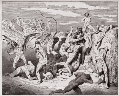 A Divina Comédia (La Divina Commedia, La Divina Comedie), Inferno, Canto 18: Diabos e sedutores - por Dante Alighieri (1265-1321) - Ilustração de Gustave Dore (1832-1883) de Gustave Dore