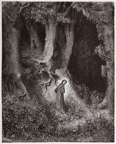 A Divina Comédia (La Divina Commedia, La Divina Comédia), Inferno, Canto 1: Dante no bosque selvagem - por Dante Alighieri (1265-1321) - Ilustração de Gustave Dore (1832-1883) de Gustave Dore