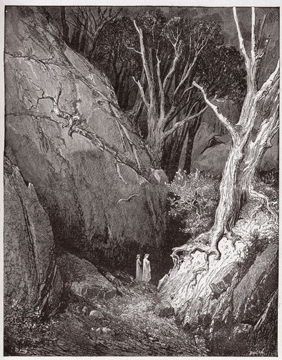 A Divina Comédia (La Divina Commedia, La Divina Comédia), Inferno, Canto 1: Virgil e Dante iniciam sua viagem - por Dante Alighieri (1265-1321) - Ilustração de Gustave Dore (1832-1883) de Gustave Dore