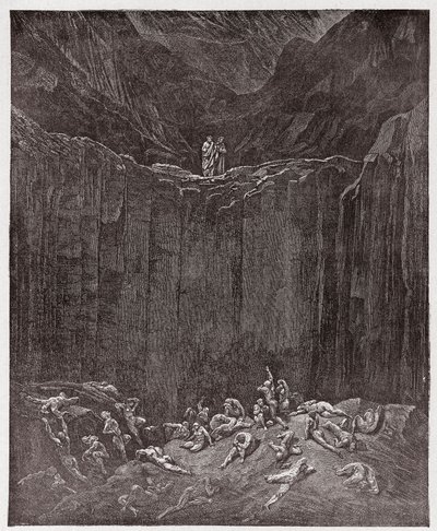 A Divina Comédia (La Divina Commedia, La Divina Comédia), Inferno, Canto 29: Os falsificadores atormentados no vale - por Dante Alighieri (1265-1321) - Ilustração de Gustave Dore (1832-1883) de Gustave Dore