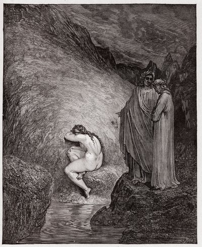 A Divina Comédia (La Divina Commedia, La Divina Comedie), Inferno, Canto 30: Myrrha, condenada por incesto - por Dante Alighieri (1265-1321) - Ilustração de Gustave Dore (1832-1883) de Gustave Dore