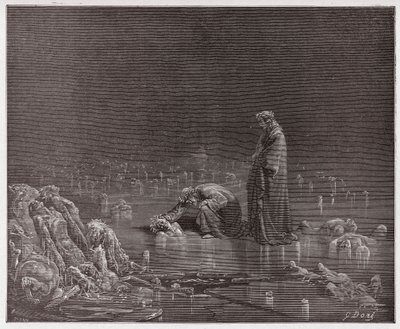 A Divina Comédia (La Divina Commedia, La Divina Comédia), Inferno, Canto 32: Dante dirige-se ao traidor Bocca degli Abati - por Dante Alighieri (1265-1321) - Ilustração por Gustave Dore (1832-1883) de Gustave Dore