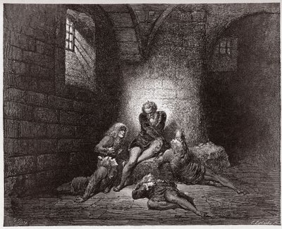 A Divina Comédia (La Divina Commedia, La Divina Comediante), Inferno, Canto 33: Ugolino e seus filhos imersos e famintos - por Dante Alighieri (1265-1321) - Ilustração de Gustave Dore (1832-1883) de Gustave Dore