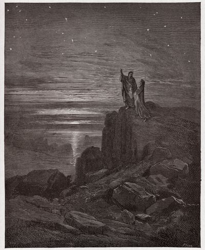 A Divina Comédia (La Divina Commedia, La Divina Comédia), Inferno, Canto 34: Os poetas emergem do inferno - por Dante Alighieri (1265-1321) - Ilustração de Gustave Dore (1832-1883) de Gustave Dore
