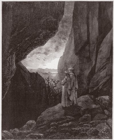 A Divina Comédia (La Divina Commedia, La Divina Comediante), Inferno, Canto 34: Virgílio e Dante ascendem ao mundo superior - por Dante Alighieri (1265-1321) - Ilustração de Gustave Dore (1832-1883) de Gustave Dore