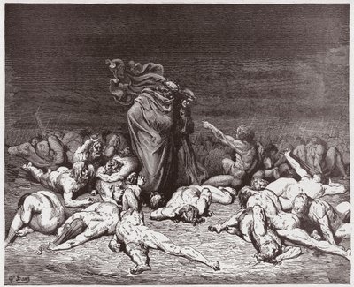 Inferno, Canto 24: Os ladrões atormentados por serpentes, ilustração da  Divina Comédia de Dante Alighieri, 1885