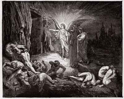 A Divina Comédia (La Divina Commedia, La Divina Comédia), Inferno, Canto 9: O anjo abre as portas - por Dante Alighieri (1265-1321) - Ilustração de Gustave Dore (1832-1883) de Gustave Dore