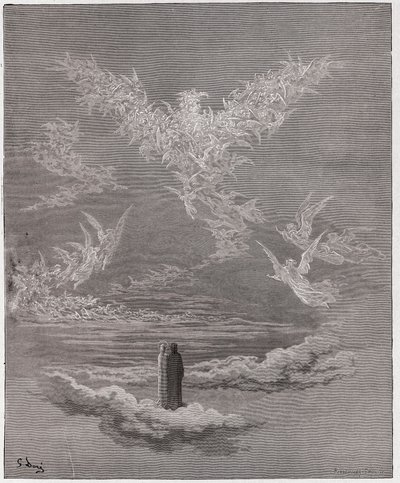 A Divina Comédia (La Divina Commedia, La Divina Comédia), Paradiso, Canto 19: As almas abençoadas formam uma águia no céu - por Dante Alighieri (1265-1321) - Ilustração de Gustave Dore (1832-1883) de Gustave Dore