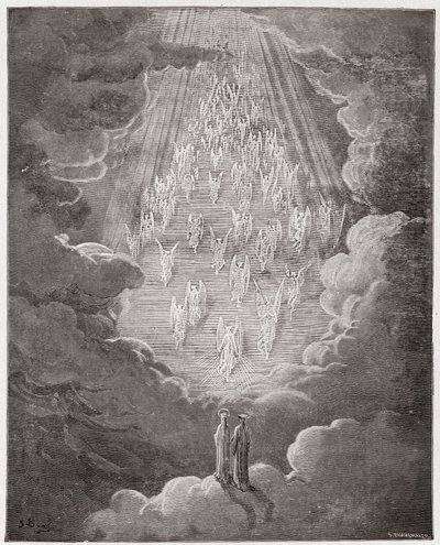 A Divina Comédia (La Divina Commedia, La Divina Comédia), Paradiso, Canto 21: Beatriz e Dante na esfera de Saturno - por Dante Alighieri (1265-1321) - Ilustração de Gustave Dore (1832-1883) de Gustave Dore