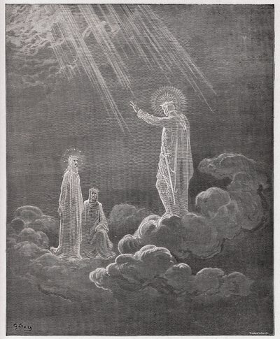 A Divina Comédia (La Divina Commedia, La Divina Comédia), Paradiso, Canto 8: Charles Martel dirige-se a Dante e Beatrice - por Dante Alighieri (1265-1321) - Ilustração de Gustave Dore (1832-1883) de Gustave Dore