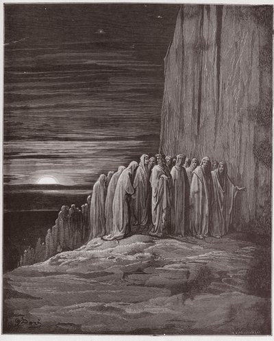 A Divina Comédia (La Divina Commedia, La Divina Comédia), Purgatorio, Canto 18: A multidão dos preguiçosos - por Dante Alighieri (1265-1321) - Ilustração por Gustave Dore (1832-1883) de Gustave Dore