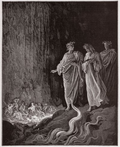 A Divina Comédia (La Divina Commedia, La Divina Comédia), Purgatorio, Canto 25: Os poetas do sétimo círculo - de Dante Alighieri (1265-1321) - Ilustração de Gustave Dore (1832-1883) de Gustave Dore