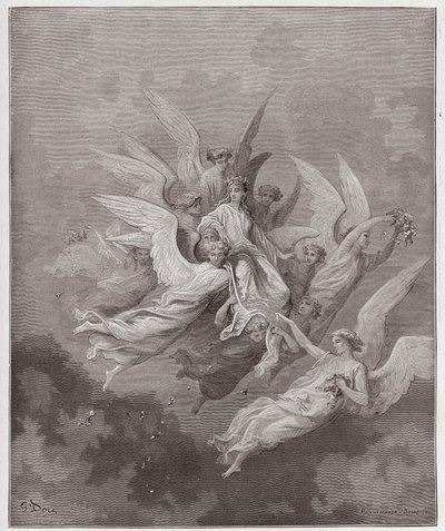 A Divina Comédia (La Divina Commedia, La Divina Comédia), Purgatorio, Canto 30: Beatriz entre os anjos - por Dante Alighieri (1265-1321) - Ilustração por Gustave Dore (1832-1883) de Gustave Dore