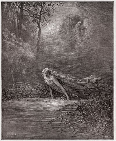 A Divina Comédia (La Divina Commedia, La Divina Comedie), Purgatorio, Canto 31: Dante submerso no rio Lethe - por Dante Alighieri (1265-1321) - Ilustração de Gustave Dore (1832-1883) de Gustave Dore