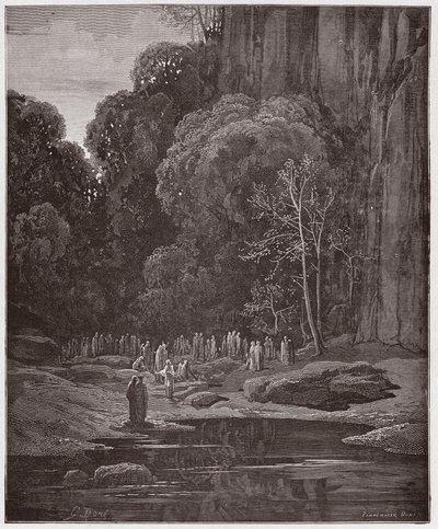 A Divina Comédia (La Divina Commedia, La Divina Comédia), Purgatorio, Canto 5: Os falecidos arrependidos cantando o Miserere - de Dante Alighieri (1265-1321) - Ilustração de Gustave Dore (1832-1883) de Gustave Dore