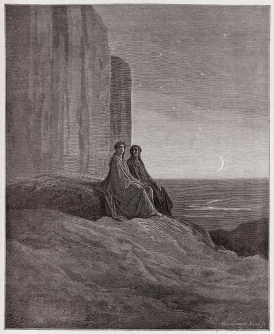 A Divina Comédia (La Divina Commedia, La Divina Comédia), Purgatorio, Canto 9: Crepúsculo - de Dante Alighieri (1265-1321) - Ilustração de Gustave Dore (1832-1883) de Gustave Dore