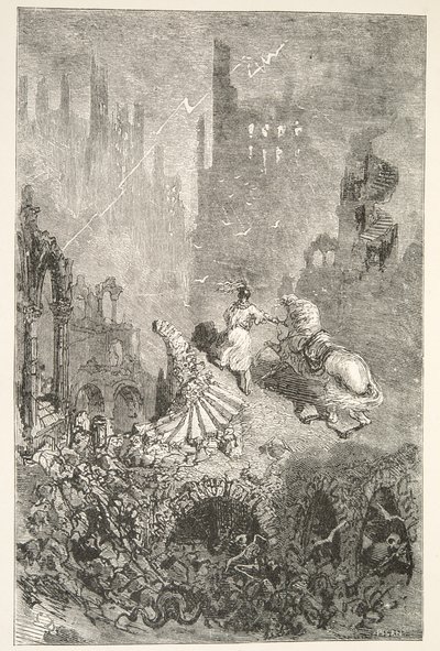 A Queda do Castelo do Rei Pellams, de Histórias dos Dias do Rei Artur, de Charles Henry Hanson, pub.1898 de Gustave Dore
