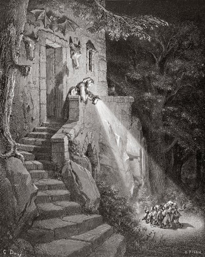 A Habitação do Ogre, gravada por Heliodore Joseph Pisan (1822-90) c.1868 de Gustave Dore
