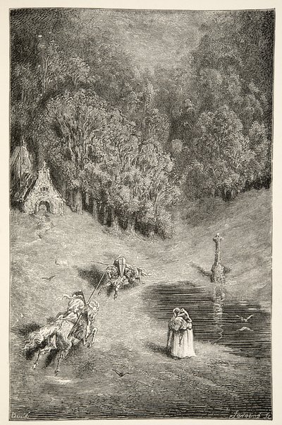 O Encontro entre Arthur e Pellinore, de Histórias dos Dias do Rei Arthur, de Charles Henry Hanson, pub.1898 de Gustave Dore