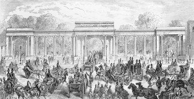 A entrada para Hyde Park, de &39;Londres, uma peregrinação&39;, escrita por William Blanchard Jerrolds, gravada por A. Doms, 1872 de Gustave Dore
