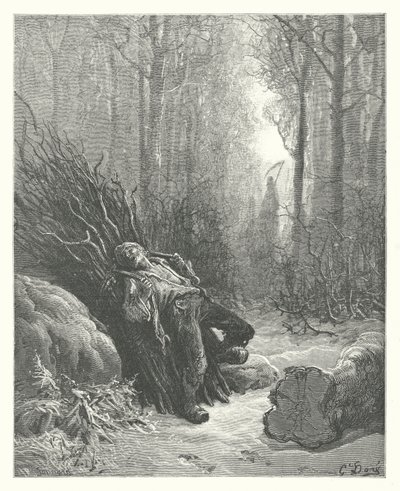 As Fábulas de La Fontaine: A Morte e o Lenhador (gravura) de Gustave Dore