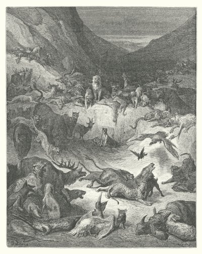 As Fábulas de La Fontaine: Os Animais Doentes da Peste (gravura) de Gustave Dore