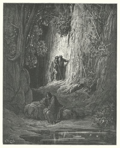 As Fábulas de La Fontaine: O Árbitro, o Escrivão e o Eremita (gravura) de Gustave Dore