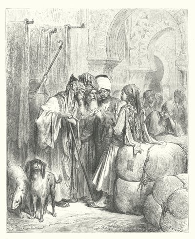 As Fábulas de La Fontaine: O Bashaw e o Mercador (gravura) de Gustave Dore