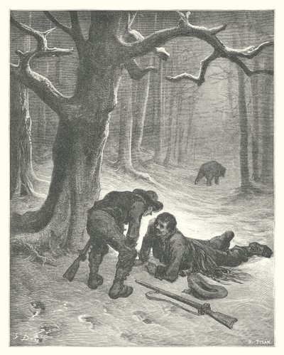 As Fábulas de La Fontaine: O Urso e os Dois Amigos (gravura) de Gustave Dore