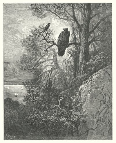 As Fábulas de La Fontaine: A águia e a pega (gravura) de Gustave Dore