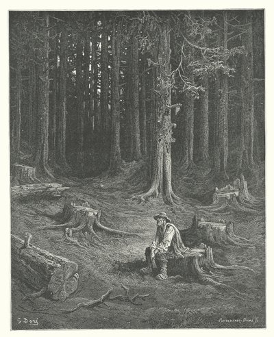 As Fábulas de La Fontaine: A Floresta e o Lenhador (gravura) de Gustave Dore