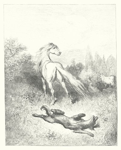 As Fábulas de La Fontaine: O Cavalo e o Lobo (gravura) de Gustave Dore
