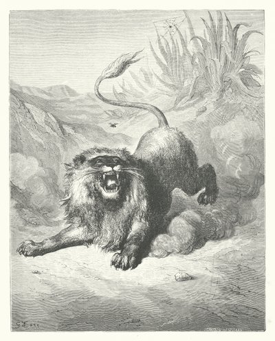 As Fábulas de La Fontaine: O Leão e o mosquito (gravura) de Gustave Dore